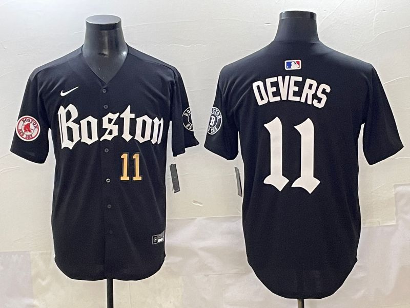 Men 2025 Boston Red Sox 11 Devers Black Five generations Joint Name Nike MLB Jersey style 6